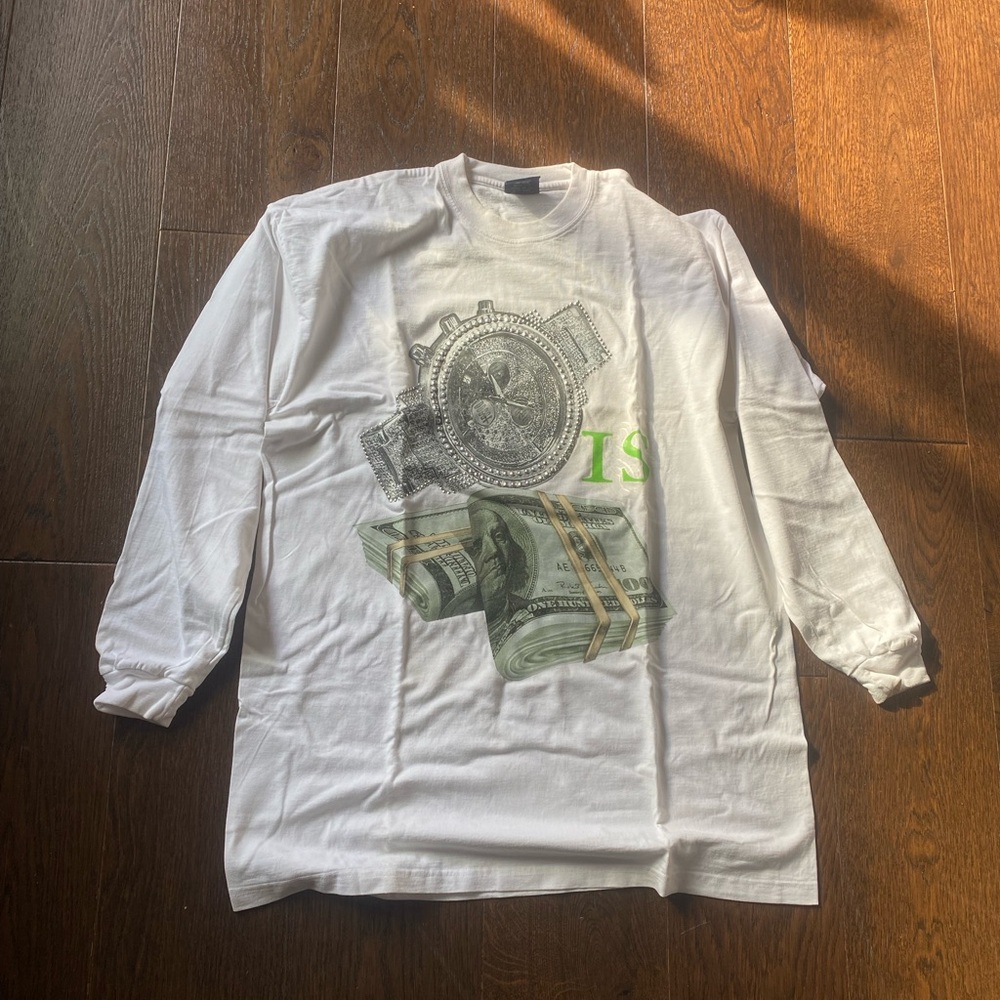 Time is money long sleeve White Graphic Men's Shirt